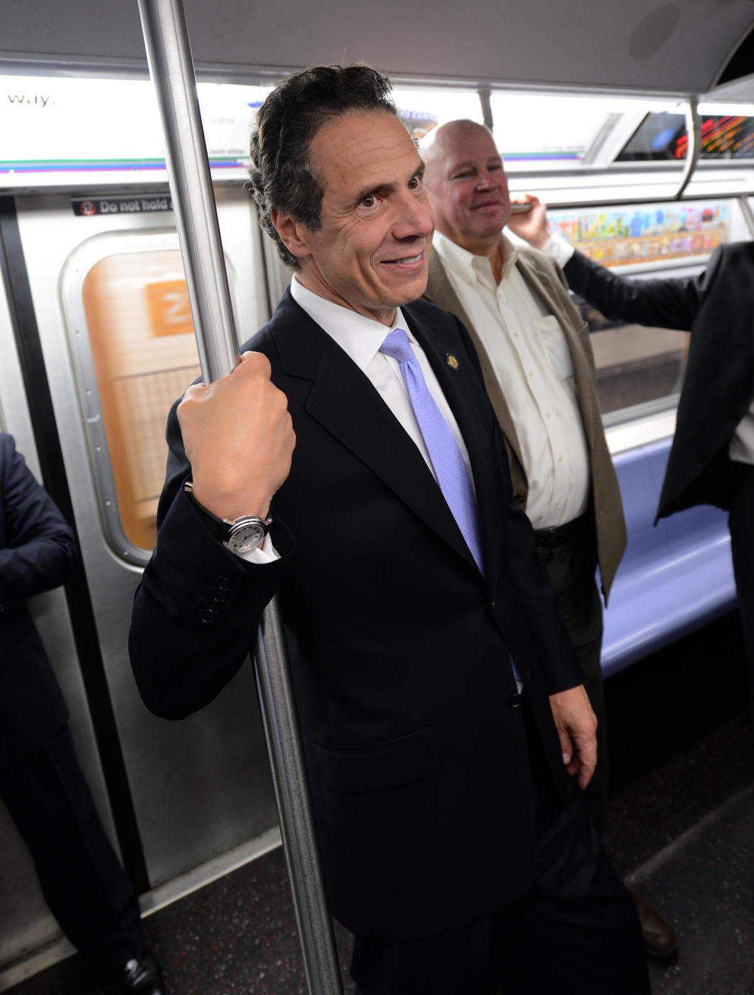 New York Governor Andrew M. Cuomo and MTA Chairman and CEO Thomas Prendergast rode an E train from Chambers St. to 34 St.-Penn Station on Thu., September 25, 2014 to assure New Yorkers that all security precautions are being taken, and that the subway system is safe amid reports of unspecified threats. Photo: Marc A. Hermann / MTA New York City Transit