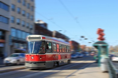 Streetcar transportation in downtown Toronto, Canada with motion blur; Shutterstock ID 95489737