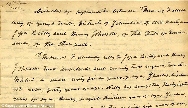 Купчая, датируемая 19 Июня, 1838 года. В ней говорится: "Томас Ф. Маледи продает Джесси Биэти и Гери Джонсону 272 негра, а именно:"