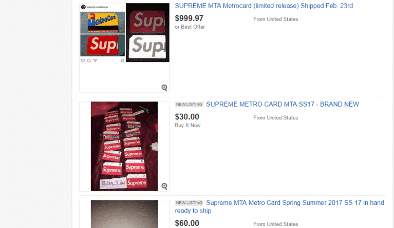 Общество: Брендированные проездные MetroCard с логотипом Supreme продают на eBay по $1000