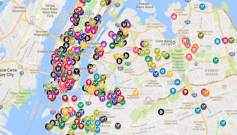 Полезное: Новая интерактивная карта показывает лучшие рестораны, бары и кафе Нью-Йорка