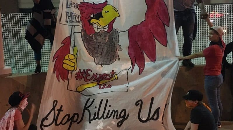 Общество: Болельщики вывесили баннер «Хватит нас убивать» во время бейсбольной игры
