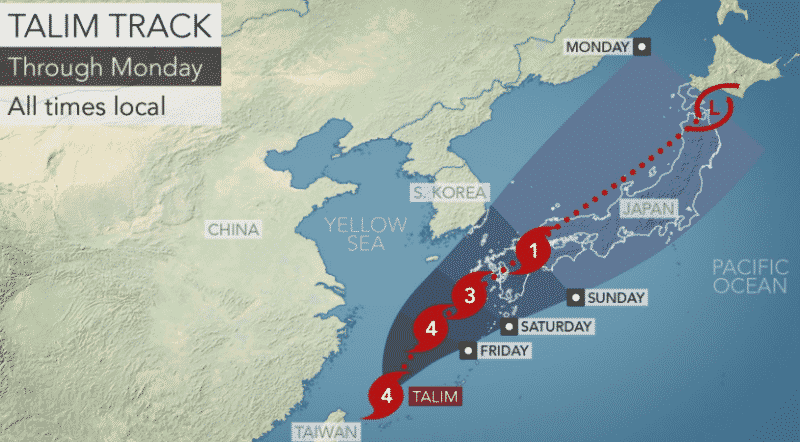 Погода: Тайфун Талим усилился и взял курс на Японию