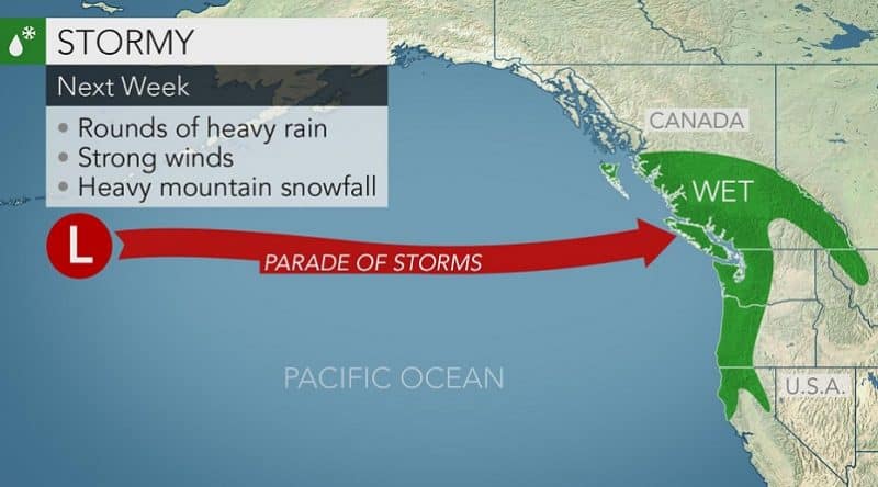 Погода: На следующей неделе мощные тихоокеанские штормы могут достигнуть США