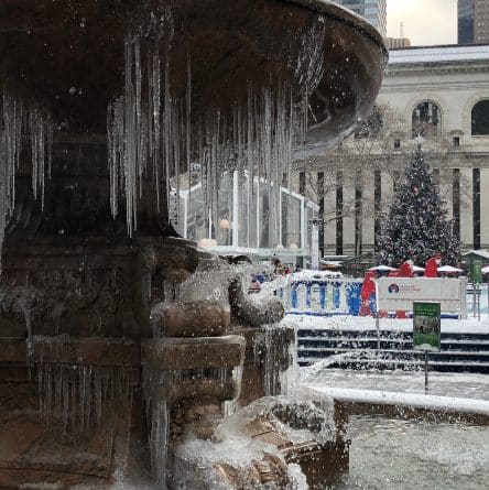 Погода: Зима пришла в Нью-Йорк: в Bryant Park замерз фонтан