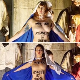 В мире: Активистка украинского движения Femen пыталась вытащить фигурку новорожденного Христа из вертепа в Ватикане