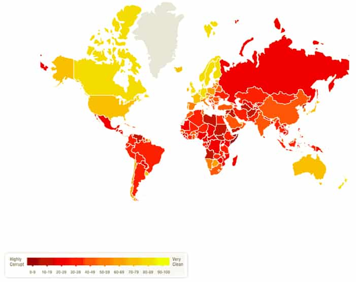 Колонки: corruption perceptions level 2017 map