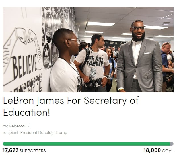 Знаменитости: Тысячи американцев хотят, чтобы баскетболист Леброн Джеймс стал министром образования США