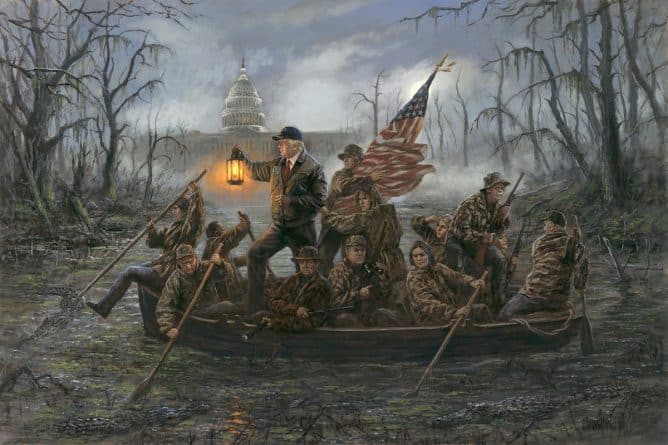 Политика: Картина, на которой Трамп и его команда пересекают болото, взорвала сеть