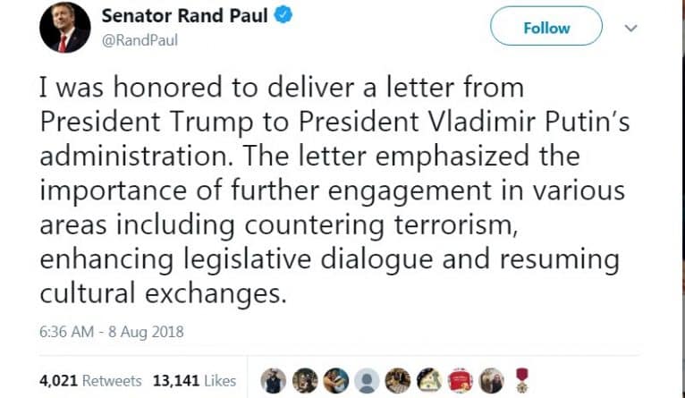 Политика: Сенатор хотел сам передать письмо Трампа Путину в надежде на встречу с российским лидером