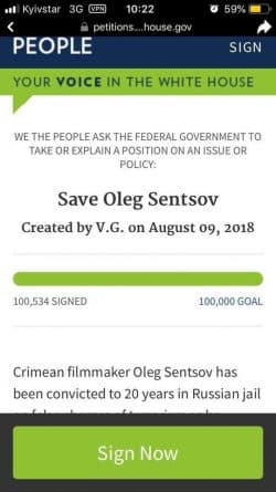 В мире: Петиция в поддержку Сенцова собрала 100 тыс. подписей — несмотря на закрытый доступ для Украины