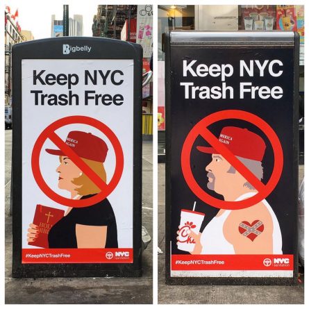Локальные новости: В Нью-Йорке на мусорных баках появились анти-трамповские плакаты