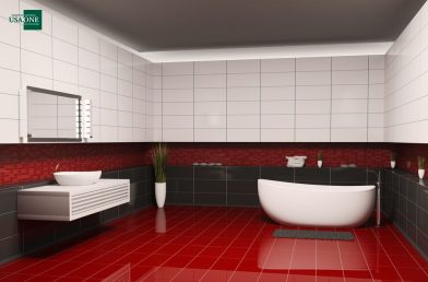 Полезное: красно-белая ванная комната