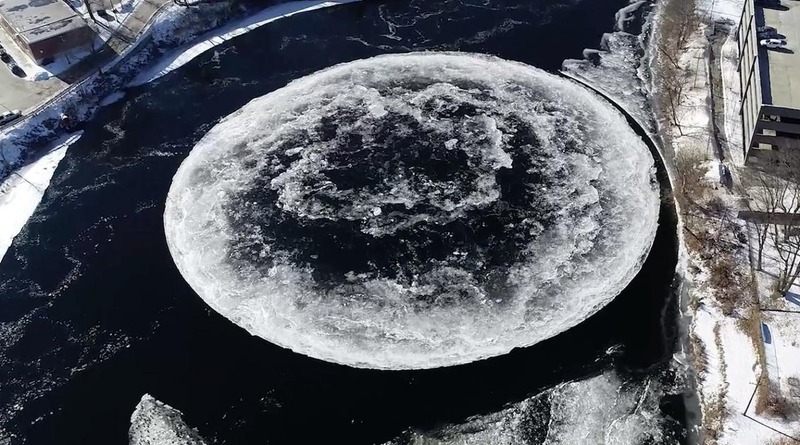 Видео: Гигантский вращающийся диск из льда появился на реке в Мэне (фото, видео)