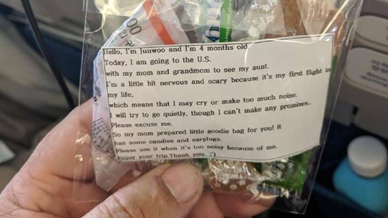 Путешествия: Мать 4-месячной малышки раздала пассажирам рейса Сеул-Сан-Франциско пакетики с конфетами и берушами