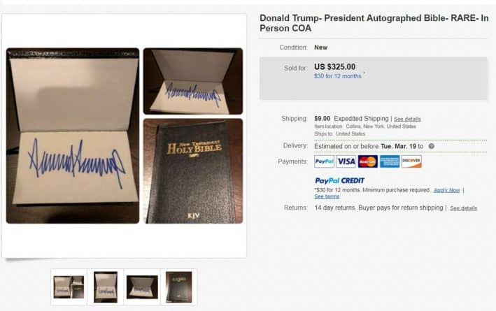 Политика: Библия, подписанная Трампом, была продана за $325 на eBay
