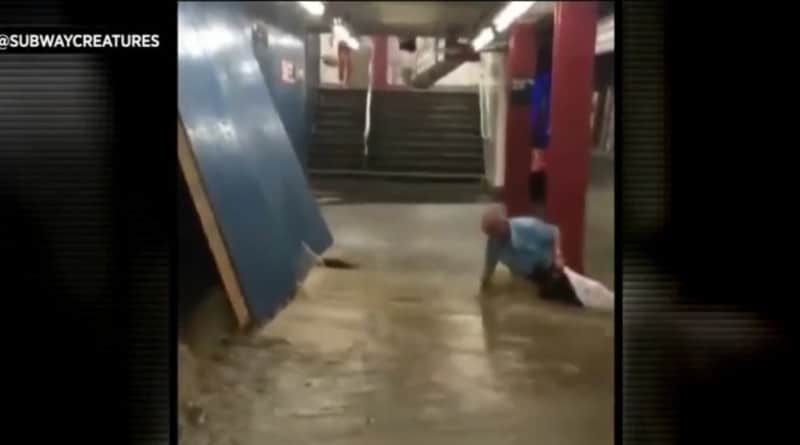 Локальные новости: Наводнение в метро Нью-Йорка: поток смыл пассажира к прибывающему поезду (видео)