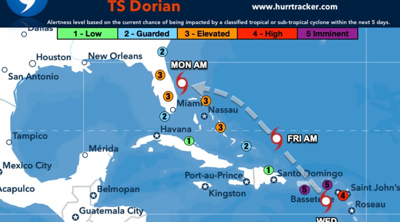 Погода: «Дориан» может обрушиться на побережье США с силой урагана 3-й категории