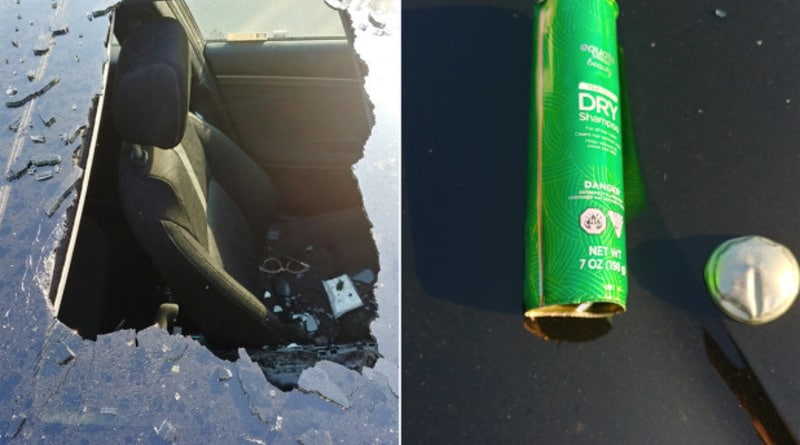 Происшествия: Девушка оставила на жаре в машине сухой шампунь – и он взорвался, проделав дыру в крыше (фото)