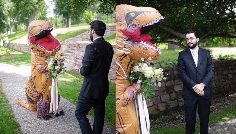 Полезное: Невеста надела на свадьбу гигантский костюм Тираннозавра Рекса вместо шикарного платья