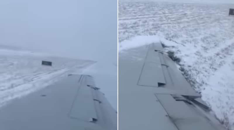 Путешествия: Самолет American Airlines во время посадки соскользнул с заснеженной взлетно-посадочной полосы