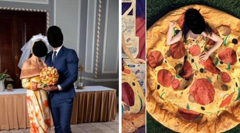 Полезное: В соцсетях раскритиковали невесту, которая на свадьбу надела платье, выглядящее как пицца