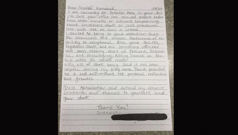 Локальные новости: Заключенный прислал письмо шерифу, чтобы поблагодарить за то, как с ним обращались в тюрьме