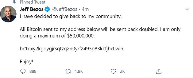 скриншот твита со взломанного аккаунта Безоса
