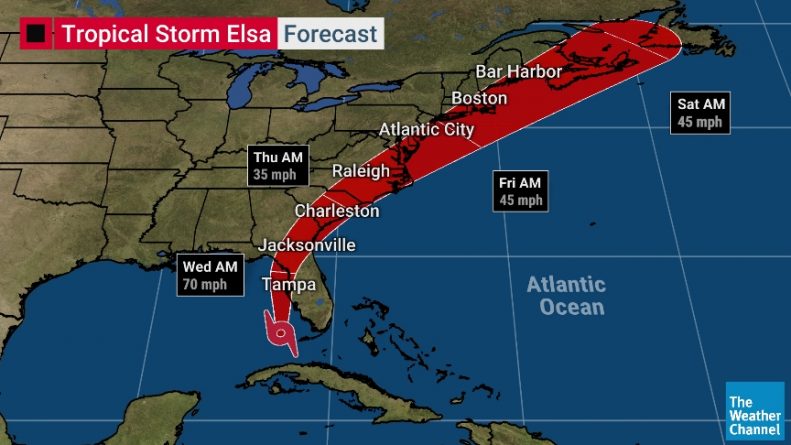 Погода: Тропический шторм Эльза достиг побережья Флориды